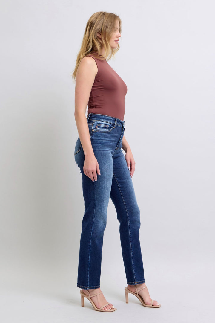 Judy Blue Washed Straight Leg Jeans In Dark Wash