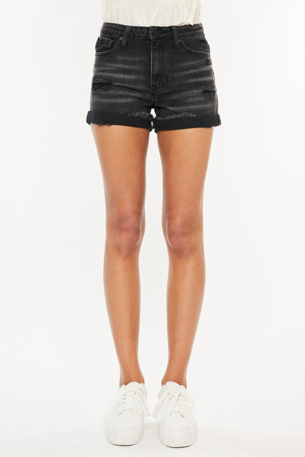 Kancan Riley High Waist Distressed Denim Shorts