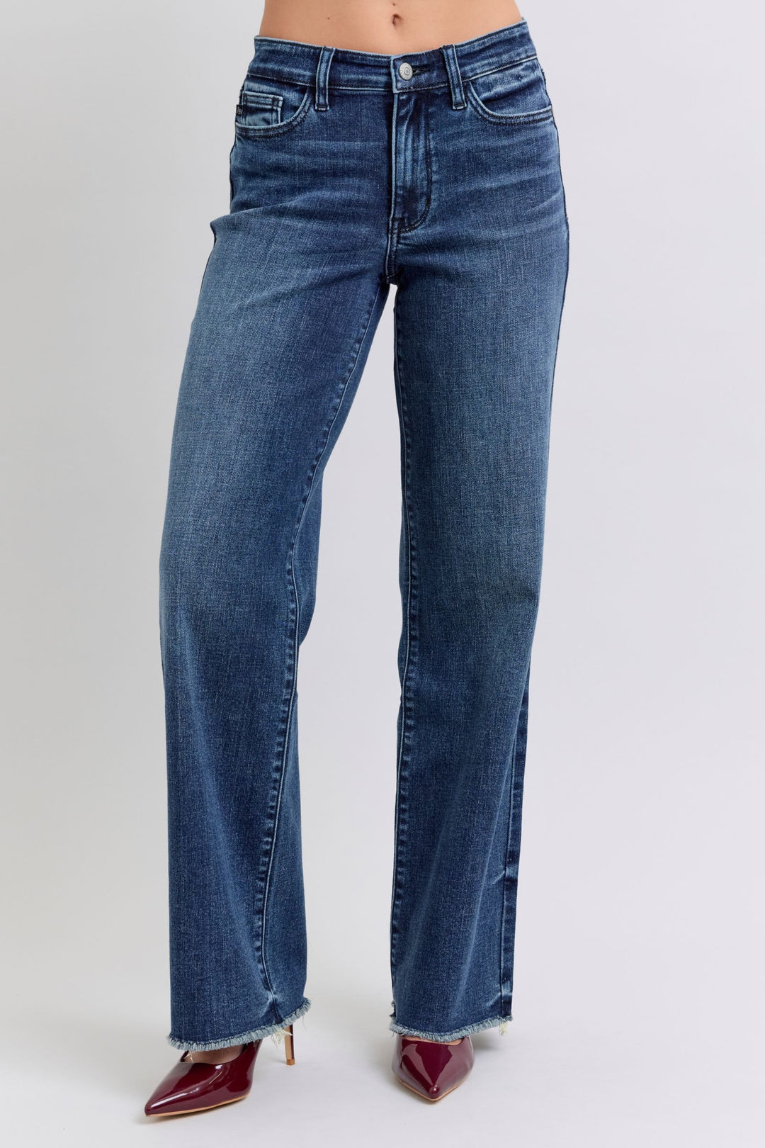 Judy Blue Angie Raw Hem Mid Rise Jeans