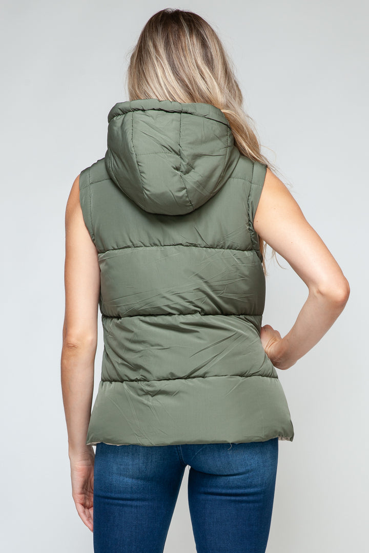 Snobbish Snap and Zip Closure Hooded Vest In Light Olive