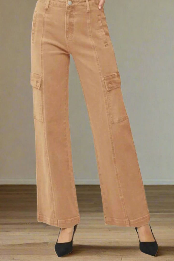 RISEN Autumn High Rise Wide Leg Cargo Jeans