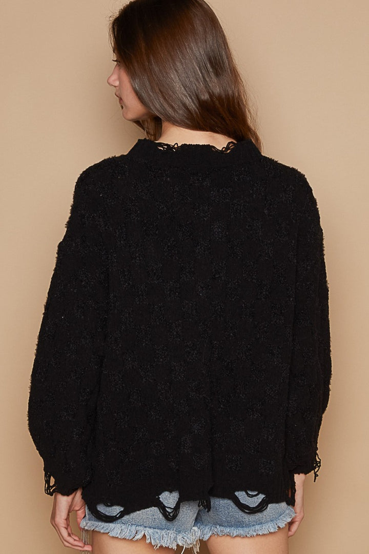 POL Cable Knit Cutout Long Sleeve Sweater In Black