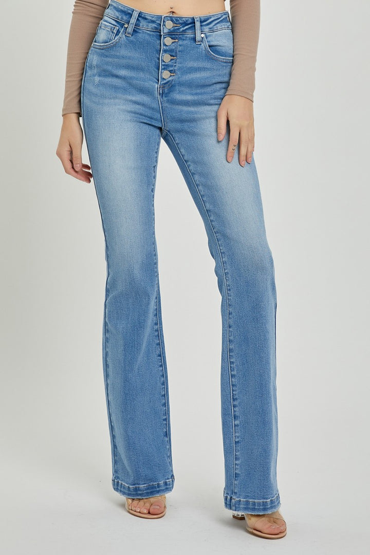 RISEN High Rise Button Fly Bootcut Jeans In Light