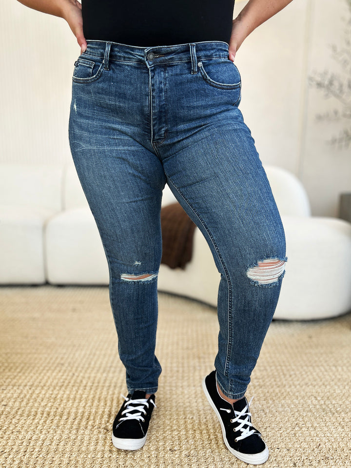 Judy Blue Versatile Mid Waist Distressed Slim Jeans