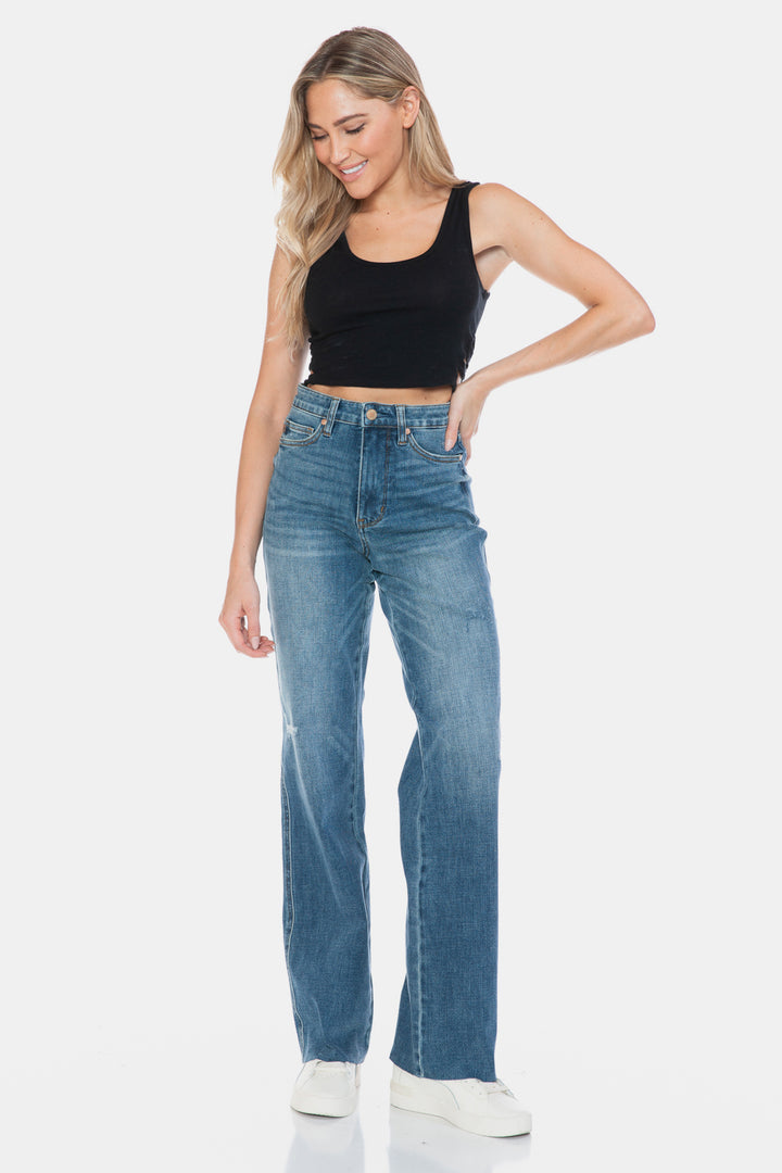 Judy Blue Faye Tummy Control Cut Raw Hem Straight Jeans