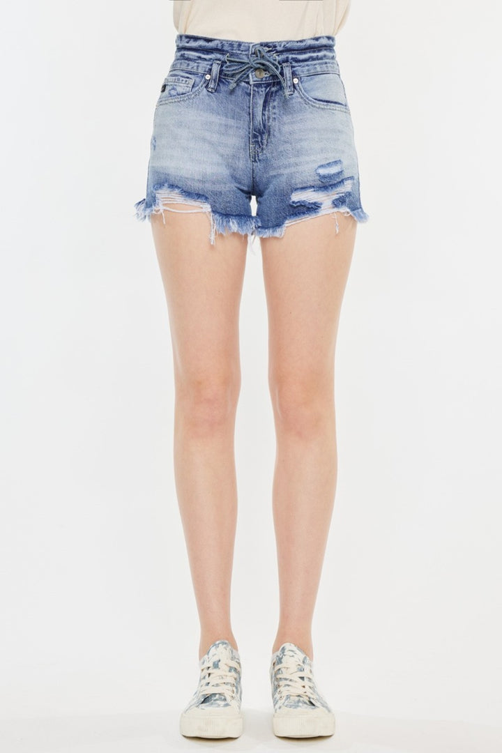 Kancan Maya High Rise Frayed Hem Denim Shorts