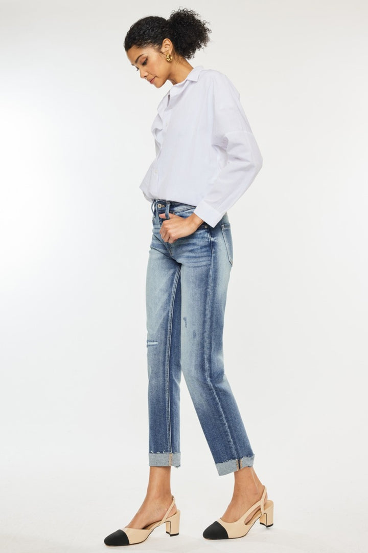 Kancan Diane High Rise Cuffed Straight Jeans