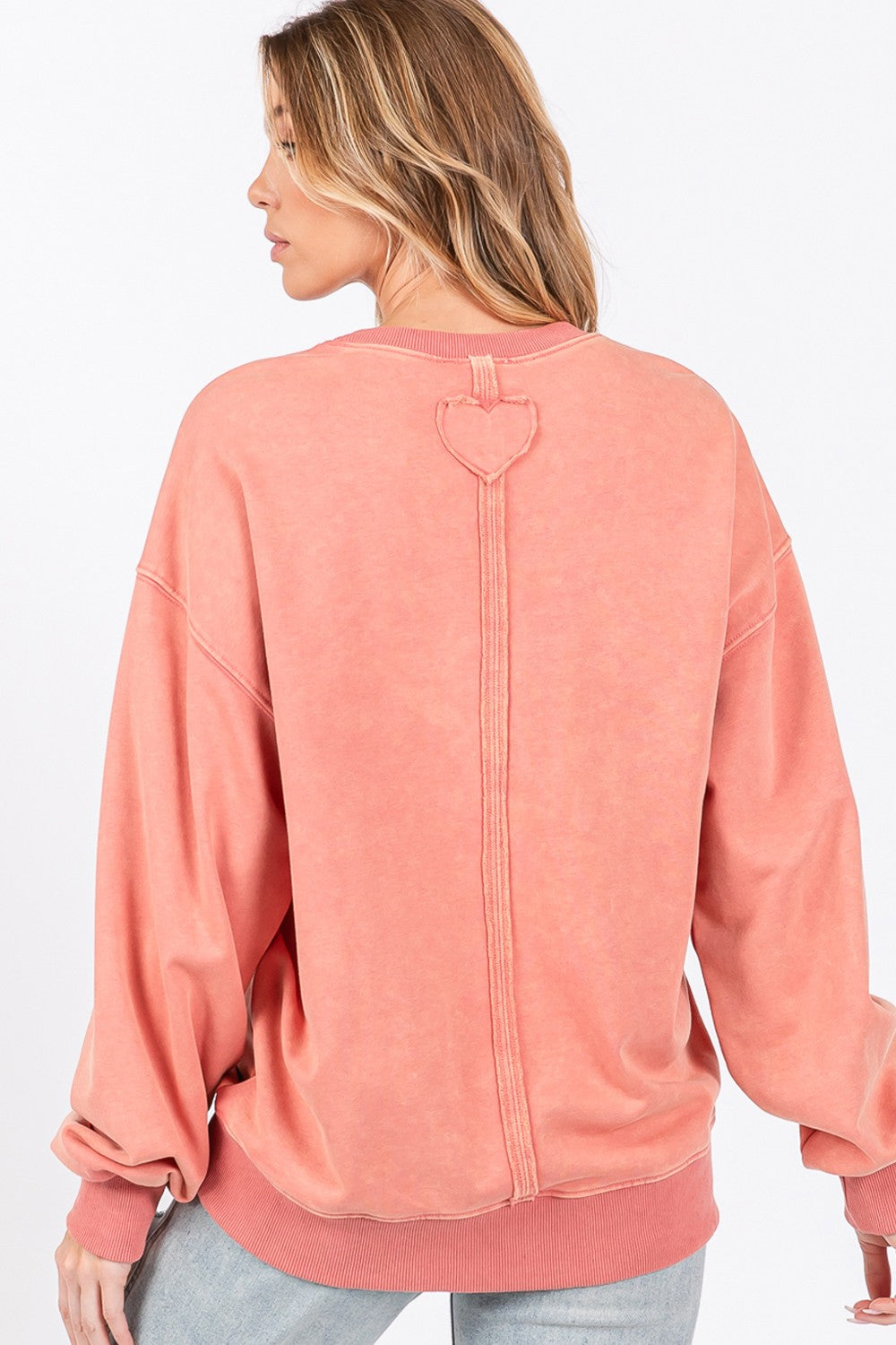 SAGE + FIG LOVE Path Applique Drop Shoulder Sweatshirt In Pink Orange