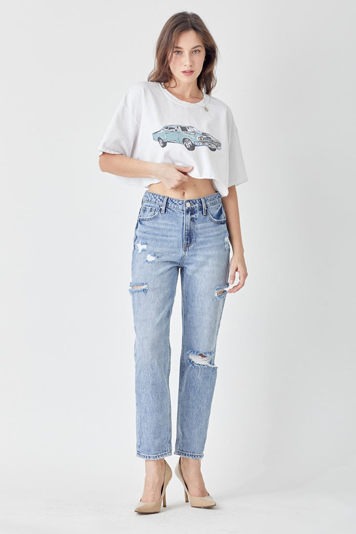 RISEN Aria Distressed Slim Cropped Jeans