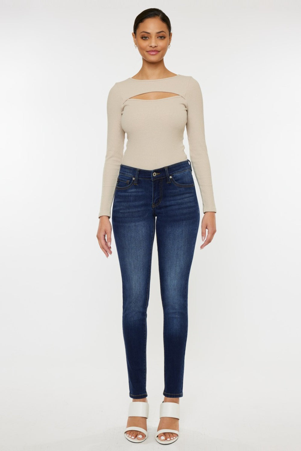 Kancan Mid Rise Gradient Skinny Jeans In Dark Wash