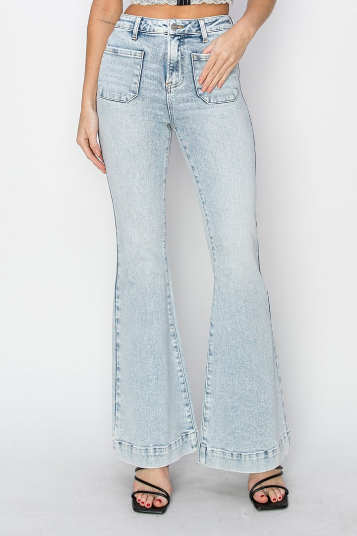 Risen Sugga High Rise Front Patch Pocket Flare Jeans