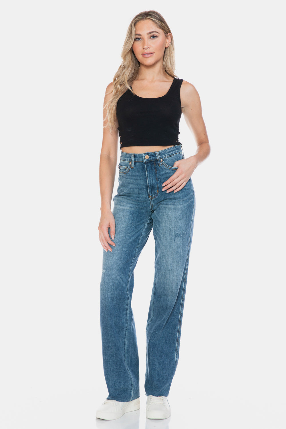 Judy Blue Faye Tummy Control Cut Raw Hem Straight Jeans