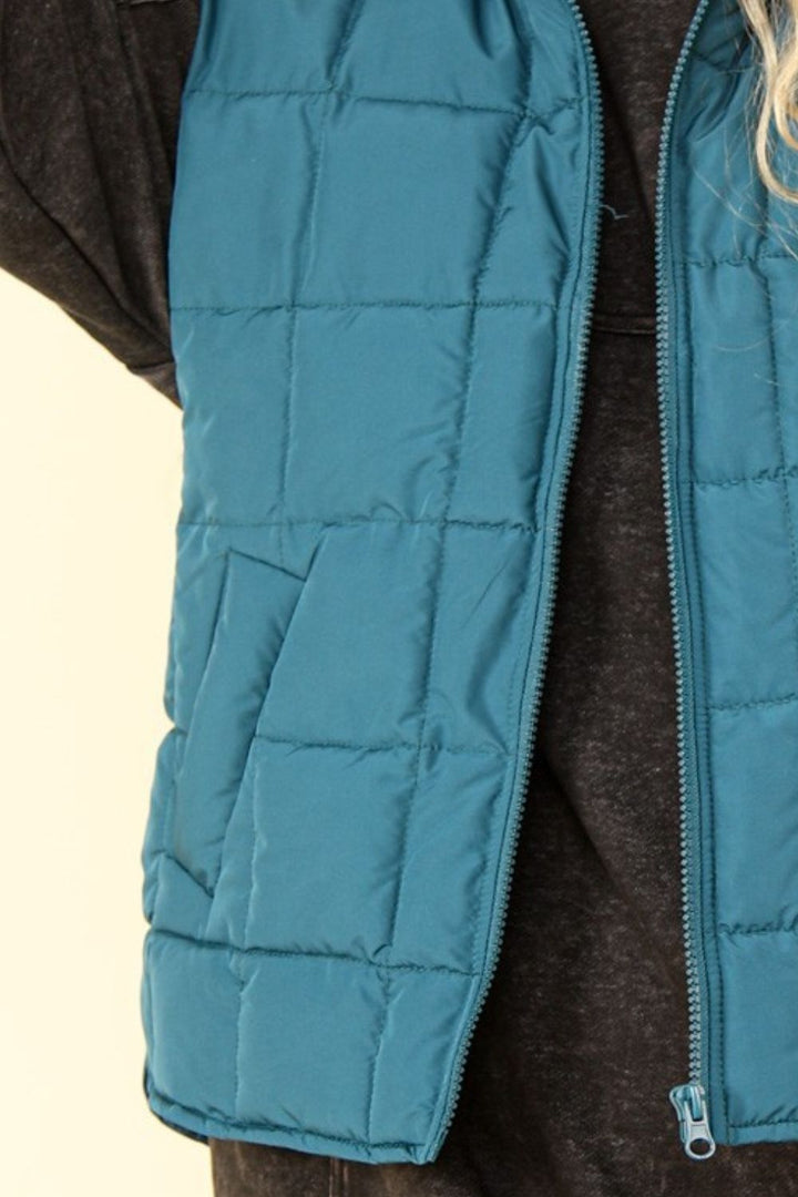 VERY J Zip Up Puffer Padded Warm Vest In Sea Foam