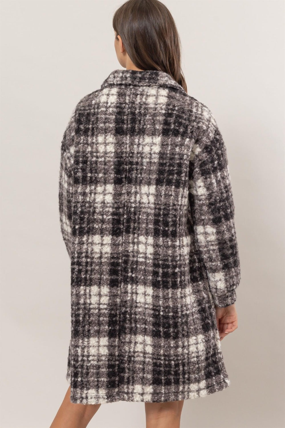 HYFVE Plaid Button Down Longline Shacket In Black