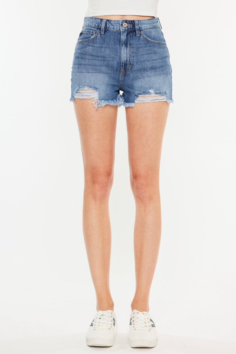 Kancan Harper Distressed Raw Hem High Waist Denim Shorts