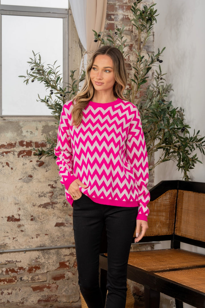 Sew In Love Wave Stripe Sweater In Fuchsia