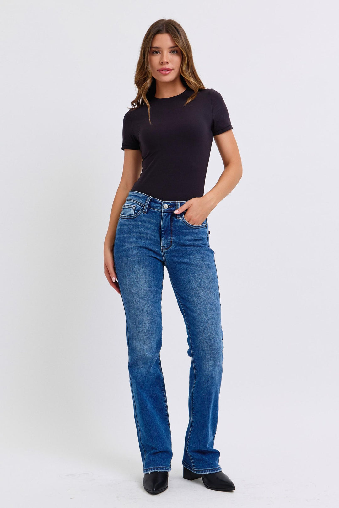 Judy Blue Run Mid-Rise Bootcut Jeans with Thermal Lining In Dark Wash