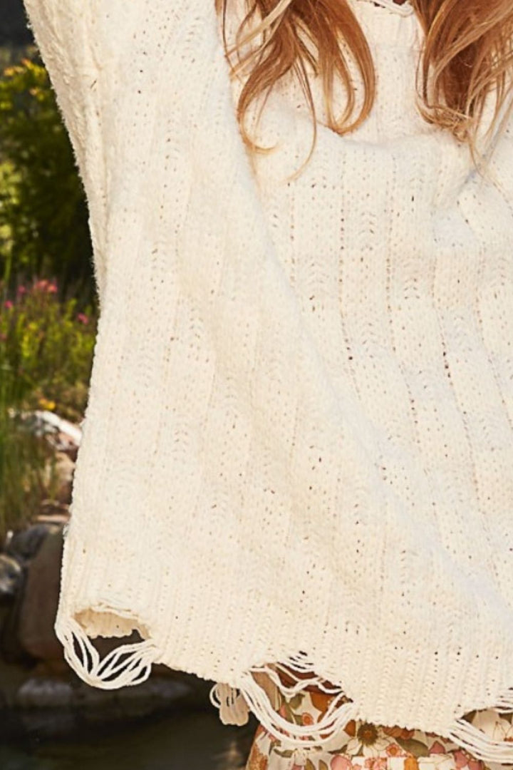 POL Checkered Distressed Edge Sweater In Cream