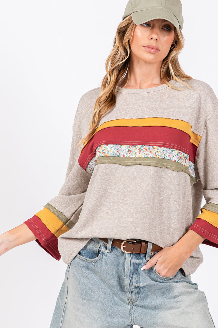 SAGE + FIG French Terry Color Block Top In Oatmeal