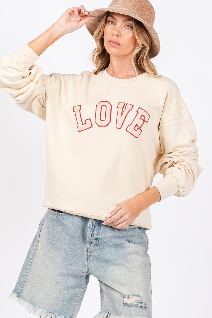 SAGE + FIG LOVE Path Applique Drop Shoulder Sweatshirt In Ivory