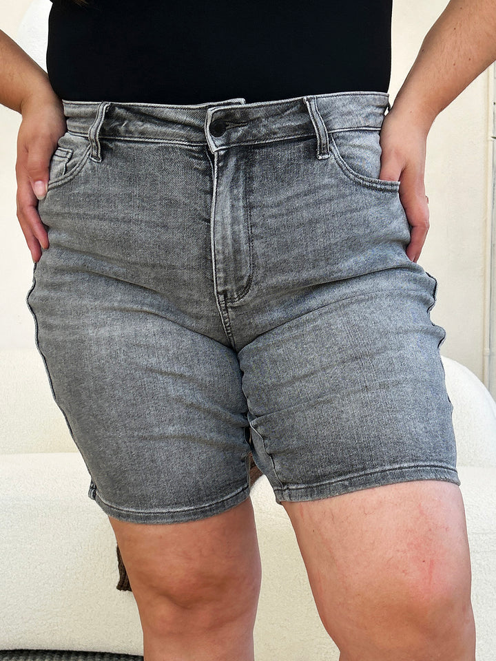 Judy Blue High Waist Washed Denim Shorts In Grey