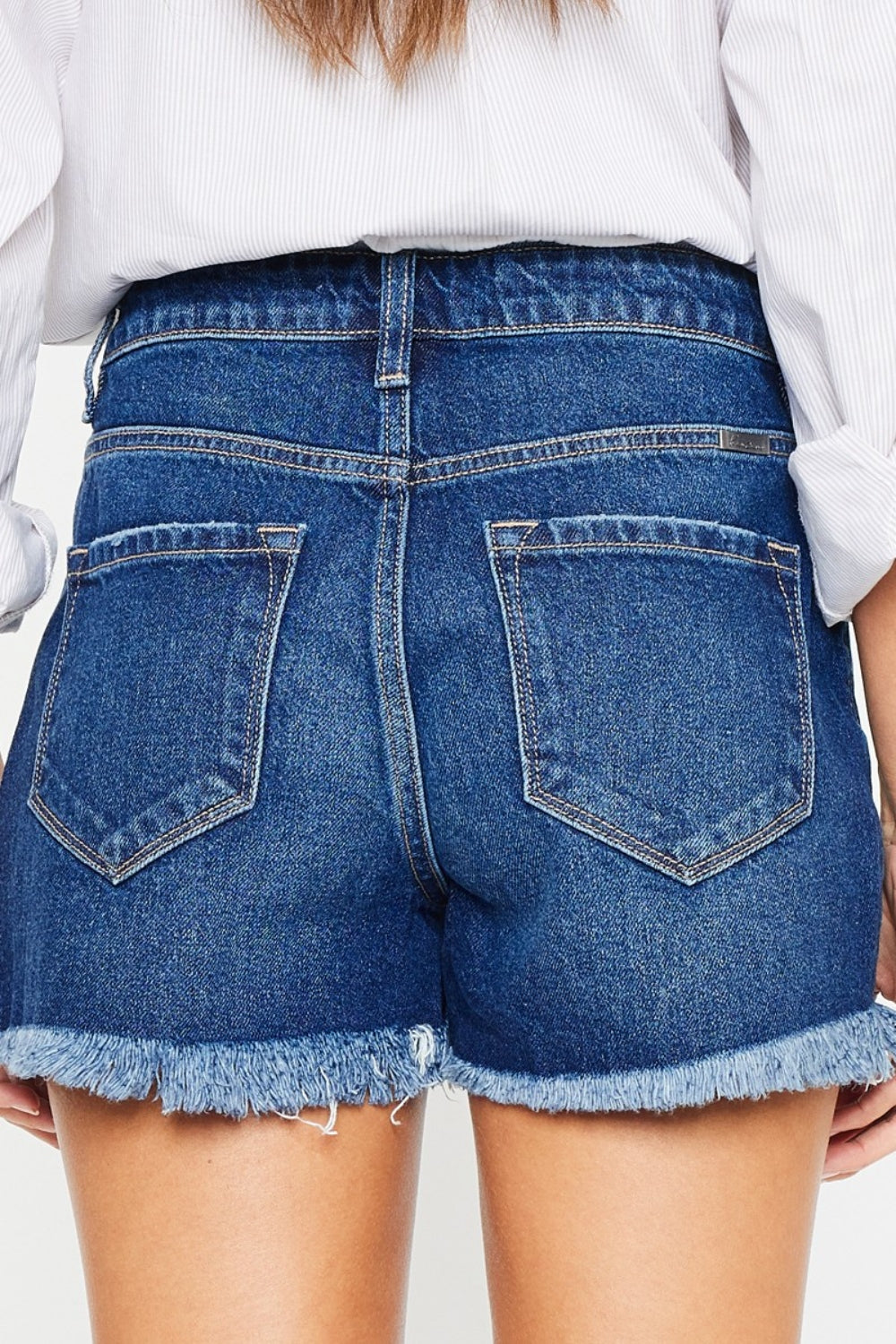 Kancan Victoria High Rise Frayed Hem Denim Shorts