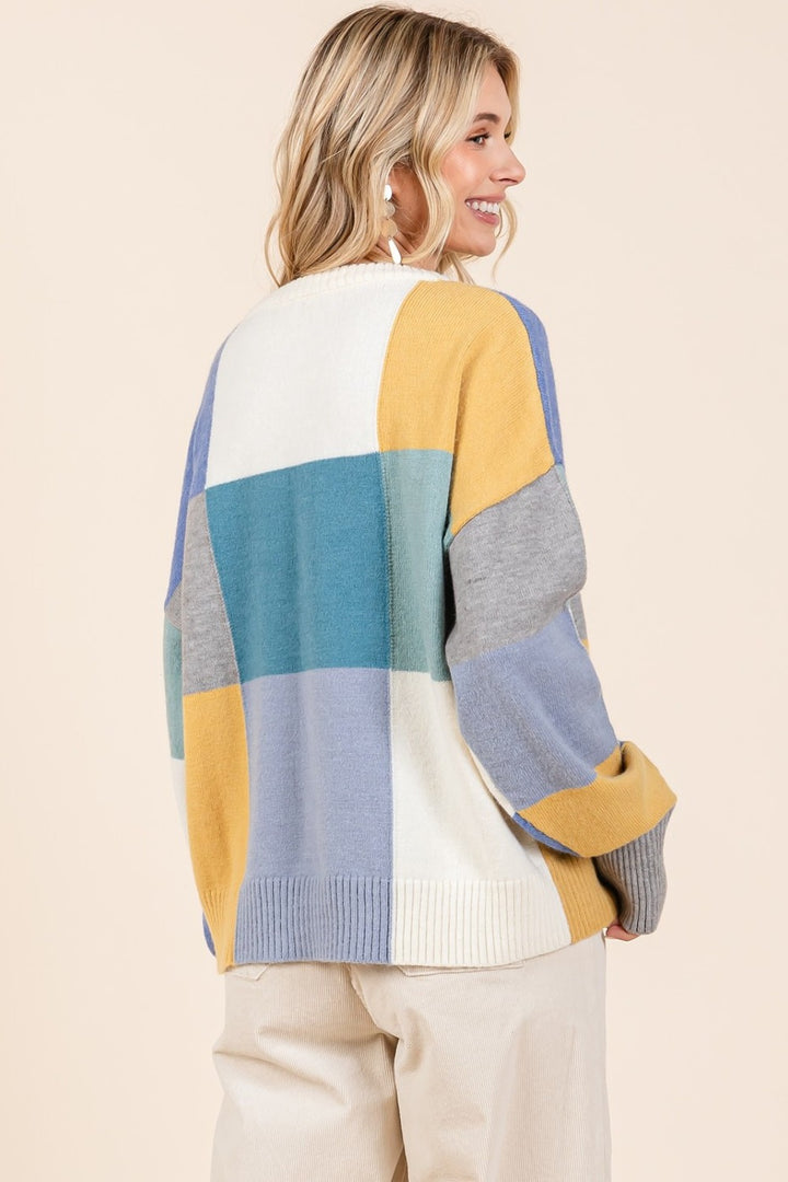 Mittoshop Color Block Round Neck Sweater In Seafoam