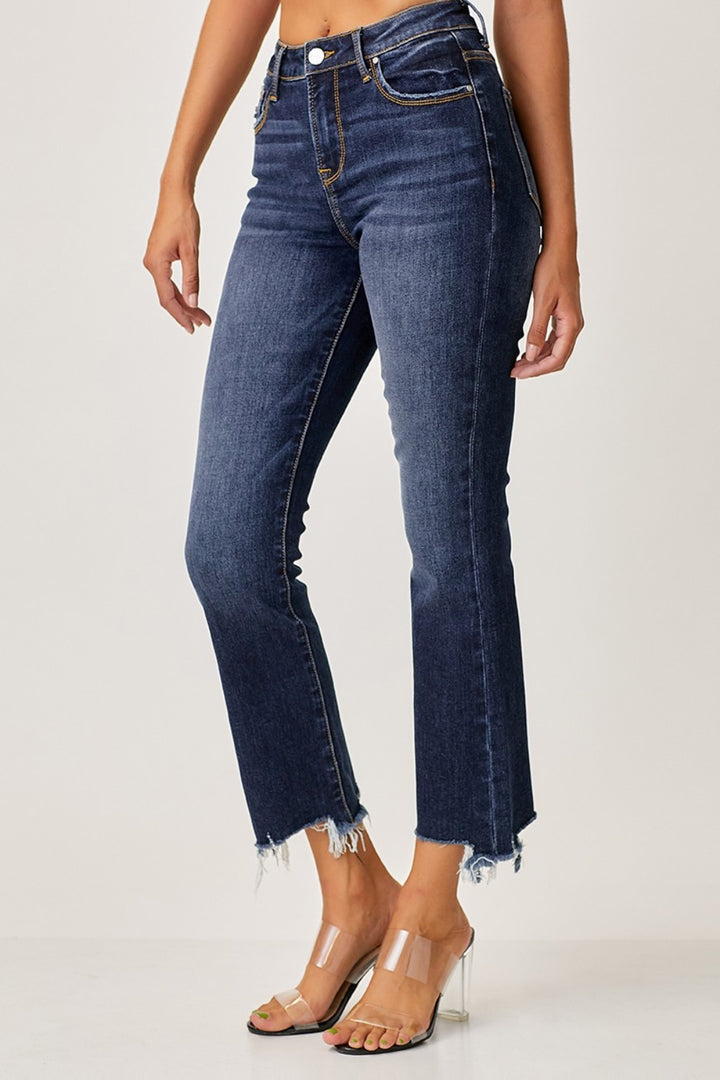 Risen Fash Frayed Hem Cropped Straight Jeans