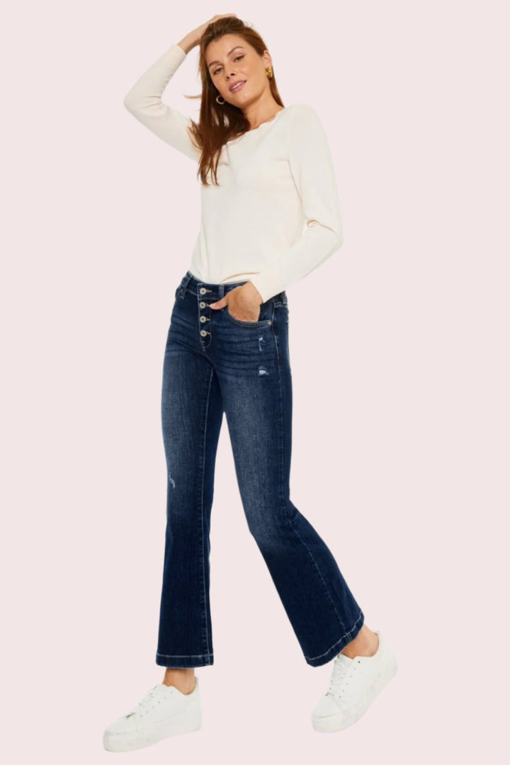 Kancan Bell Mid Rise Button Fly Flare Jeans