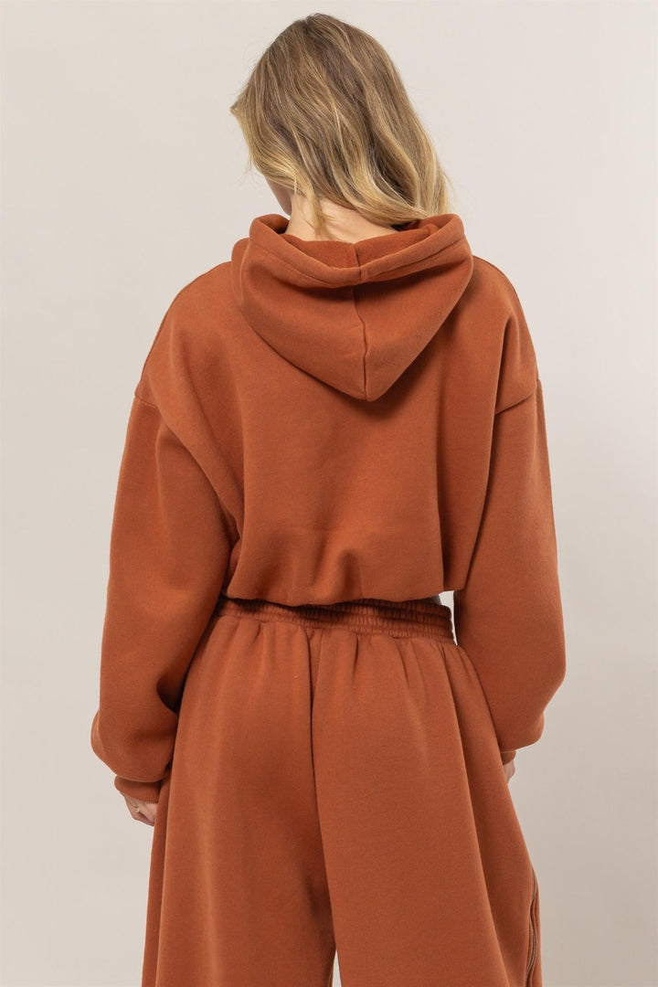 HYFVE Bubble Hem Cropped Hoodie In Chocolate