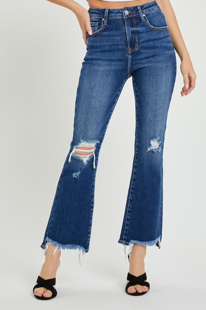 RISEN Diane High Rise Distressed Crop Flare Jeans