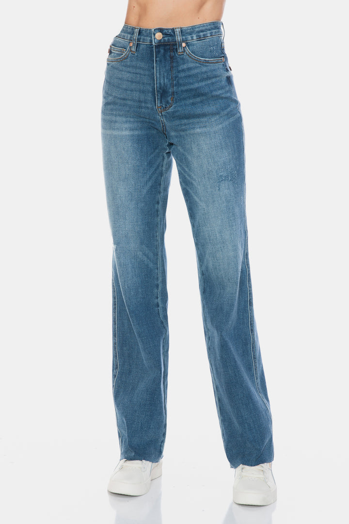 Judy Blue Faye Tummy Control Cut Raw Hem Straight Jeans