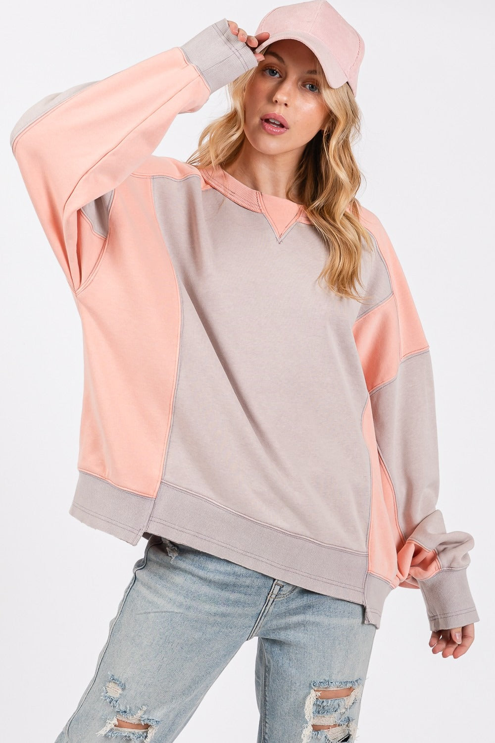 SAGE + FIG Color Block Sweatshirt In Peach