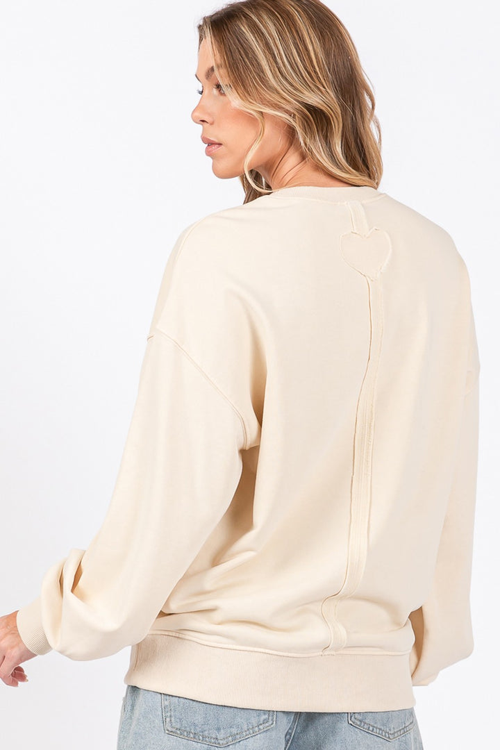 SAGE + FIG LOVE Path Applique Drop Shoulder Sweatshirt In Ivory