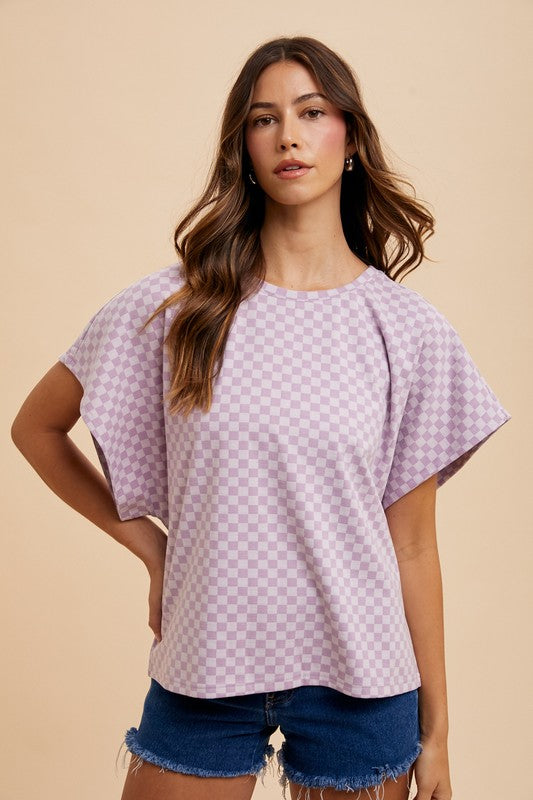 Annie Wear Checkered Top In Lavender