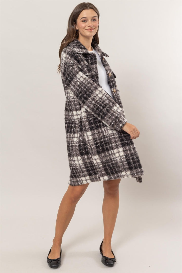 HYFVE Plaid Button Down Longline Shacket In Black