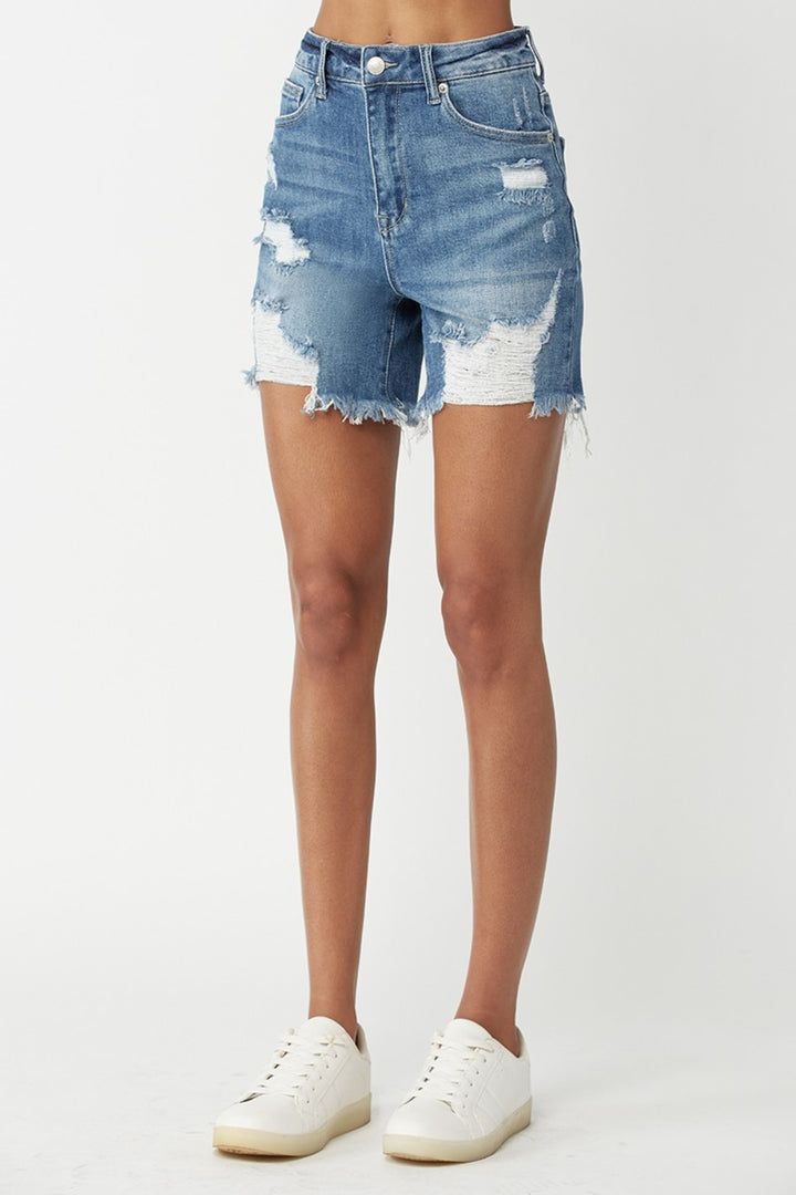 Carla High Waisted Distressed Denim Shorts