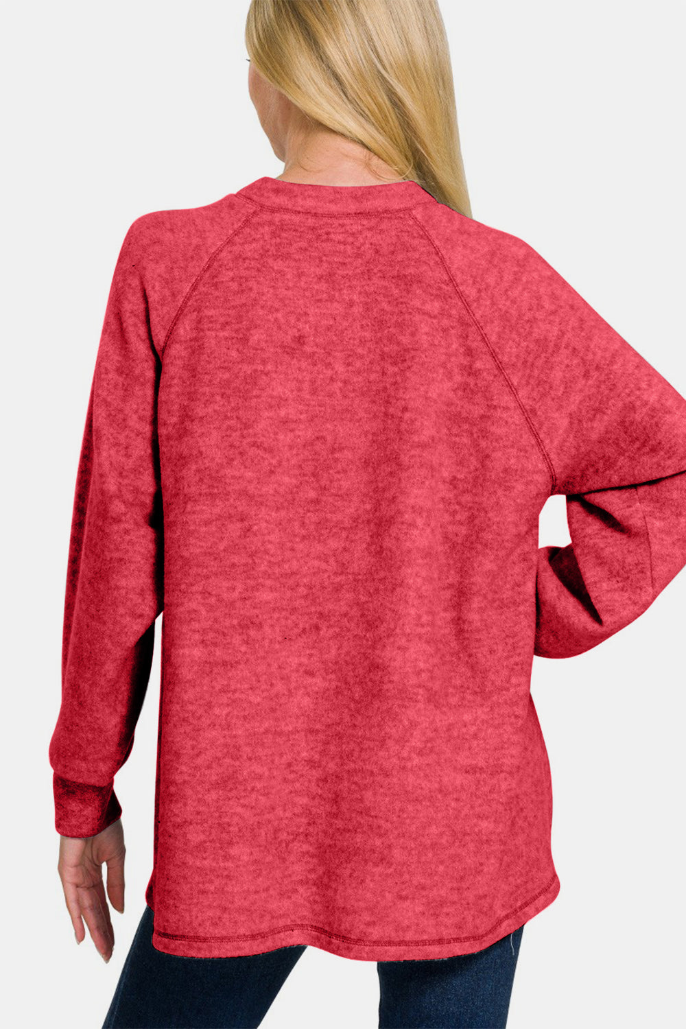 Zenana Brushed Melange Hacci High-Low Sweater In Strawberry