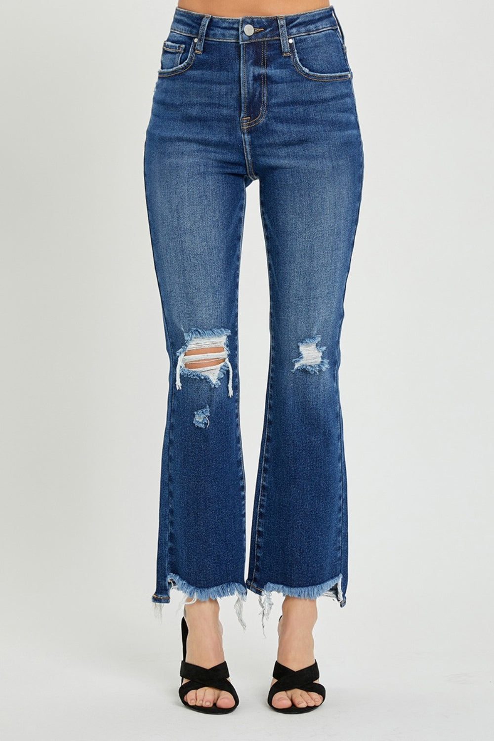 RISEN Diane High Rise Distressed Crop Flare Jeans