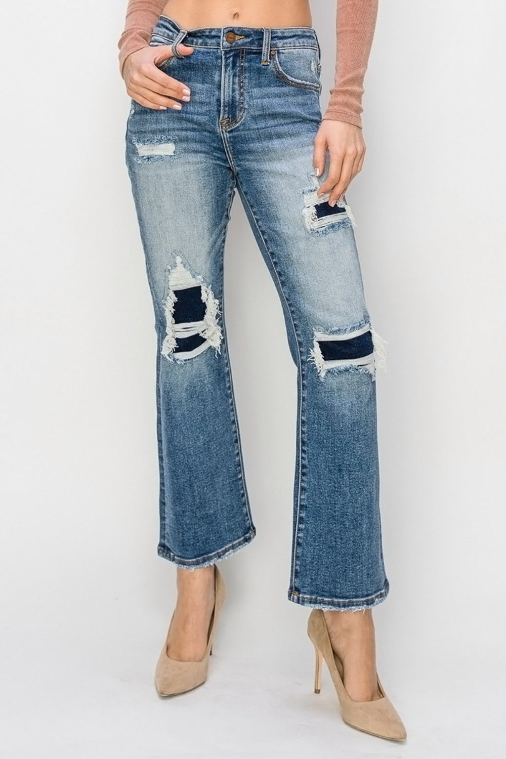 Risen Theresa High Rise Distressed Ankle Flare Jeans