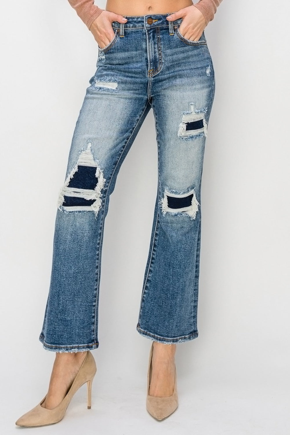 Risen Theresa High Rise Distressed Ankle Flare Jeans