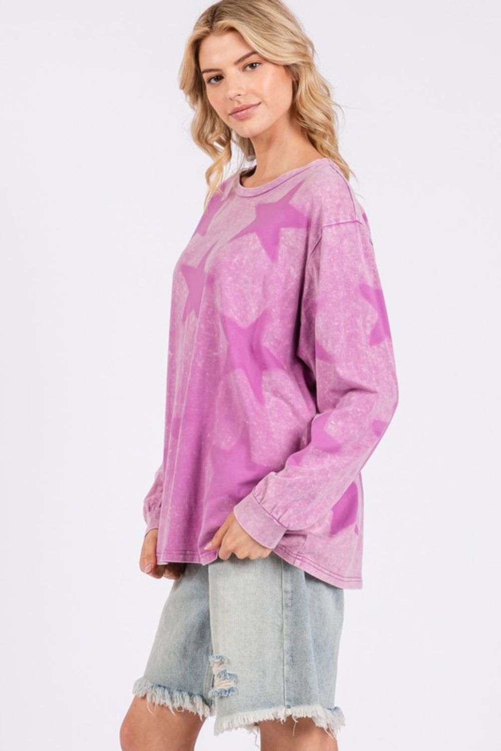 SAGE + FIG Mineral Wash Star Pattern T-Shirt In Moonlit Mauve