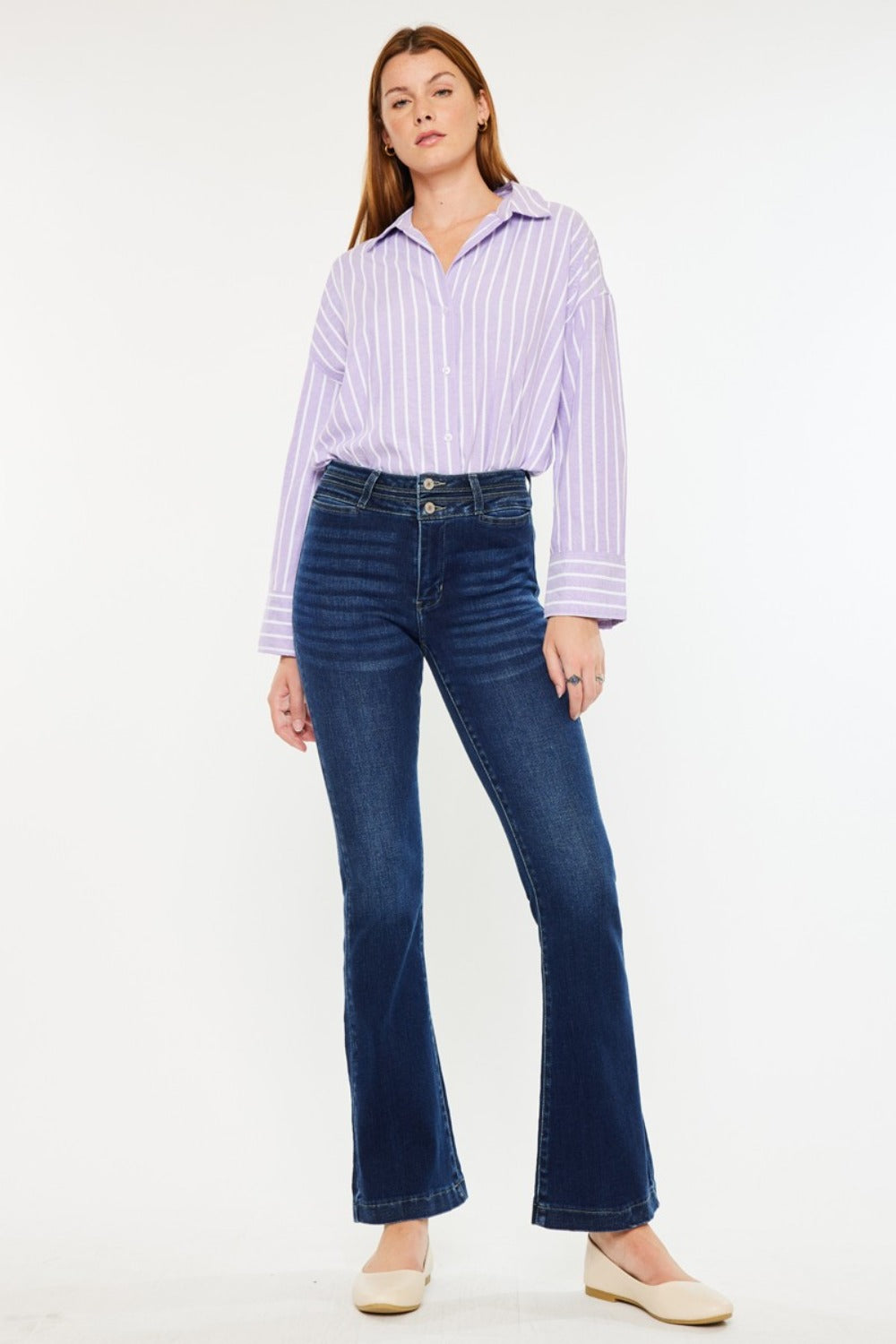 Kancan Frances High Rise Double Waistband Flare Jeans