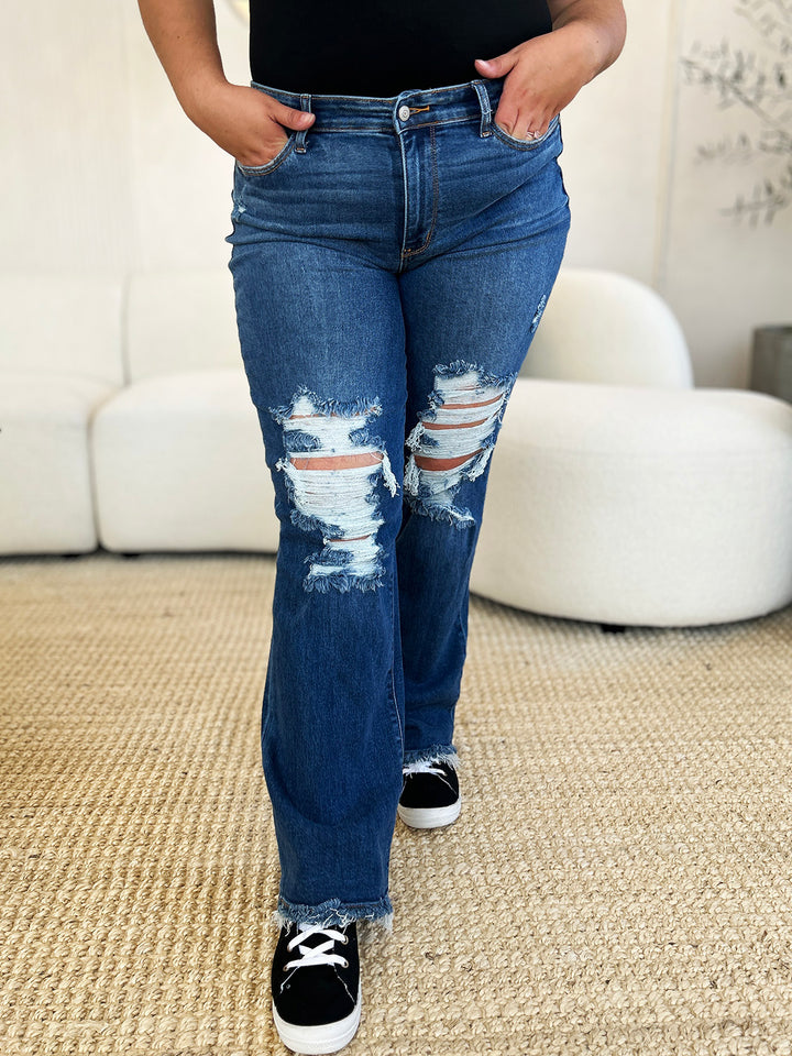 Judy Blue Memories Mid Rise Distressed Raw Hem Jeans