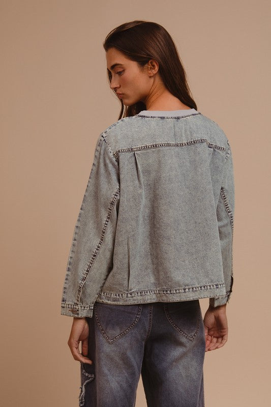 BiBi Mineral Washed Checkered Denim Top