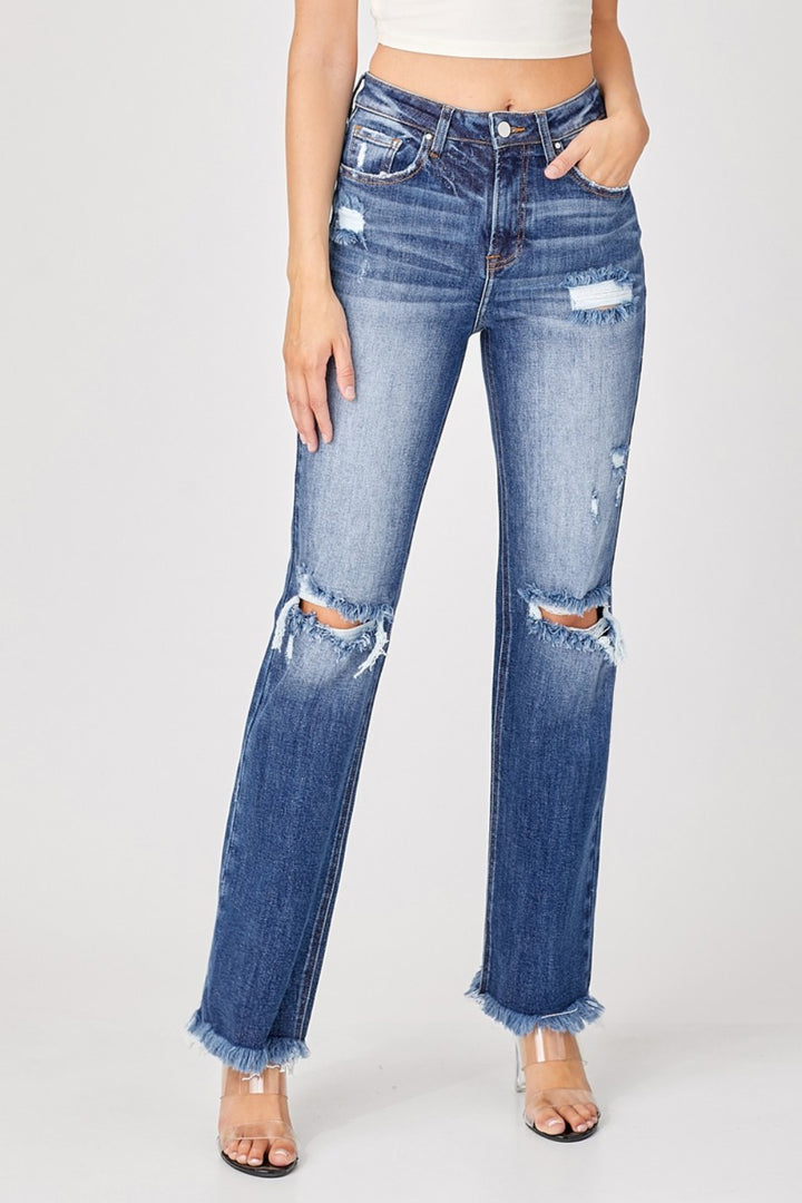 Risen Carter Raw Hem Distressed Straight Jeans