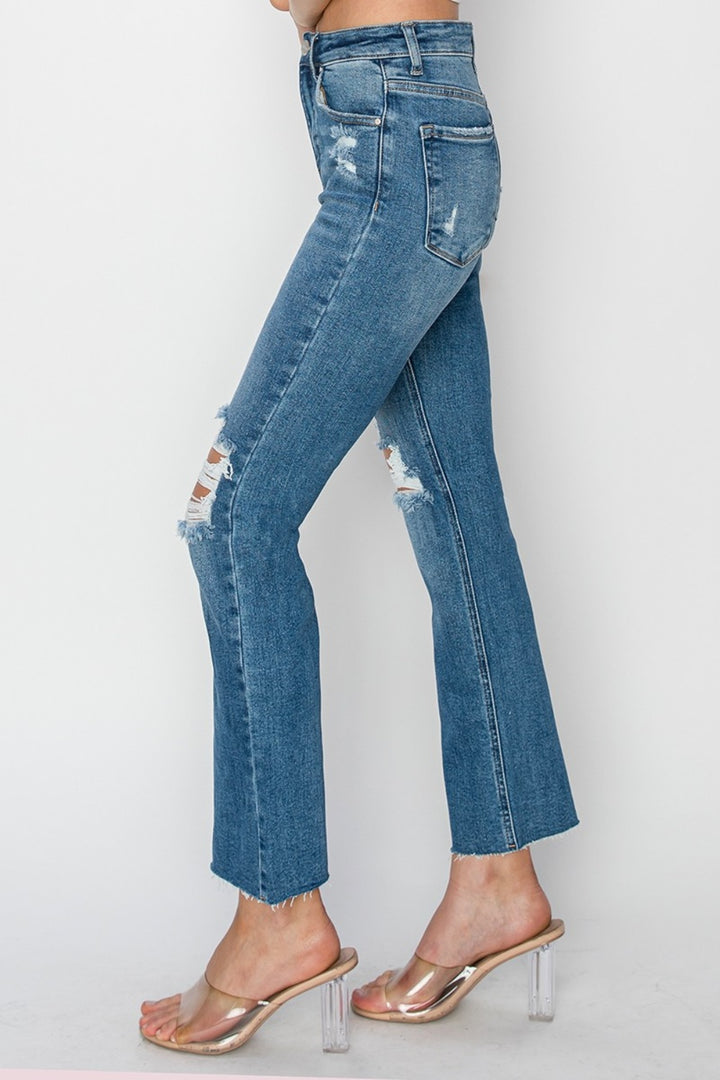 RISEN Blue High Rise Distressed Ankle Jeans