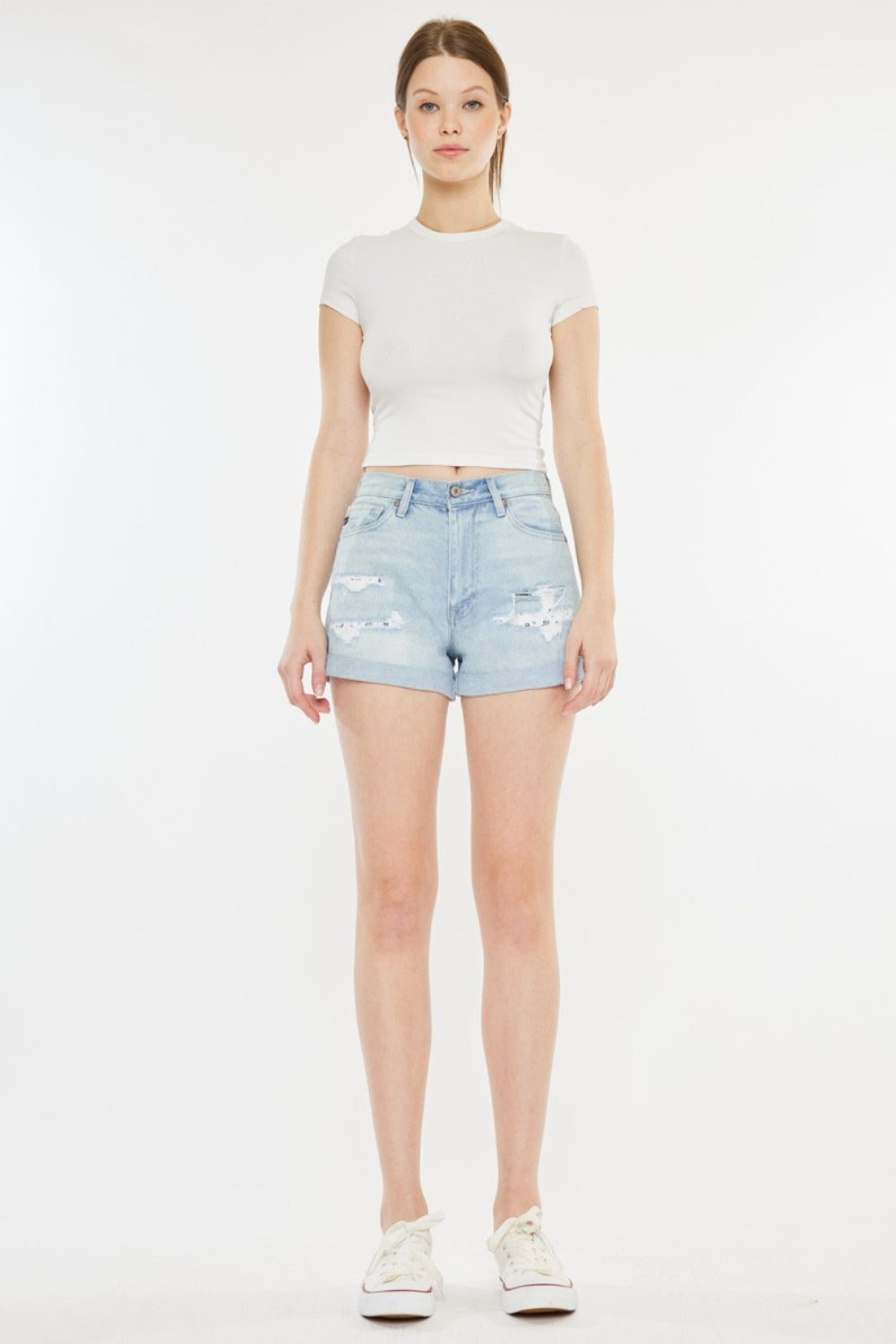 Kancan Aurora High Rise Repaired Mom Denim Shorts