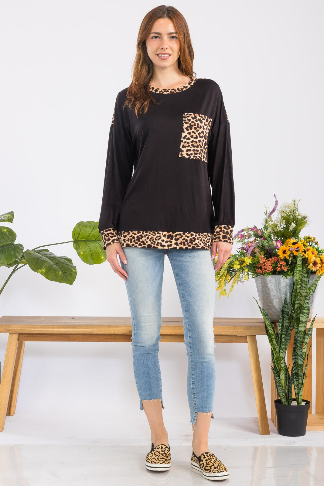 Celeste Leopard Top In Black