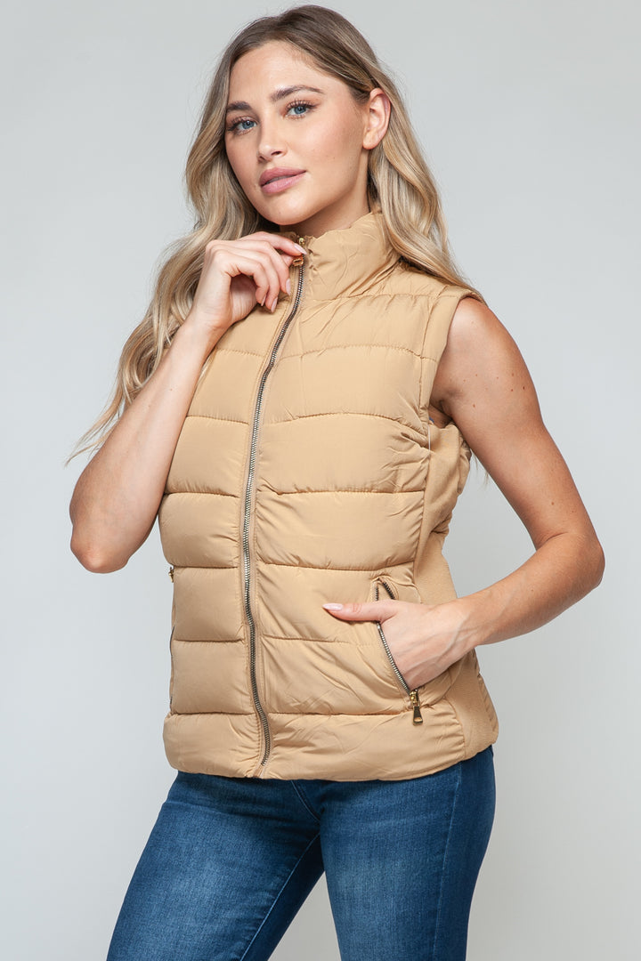 Snobbish Zip Up Turtleneck Vest with Pockets In Iced Coffee